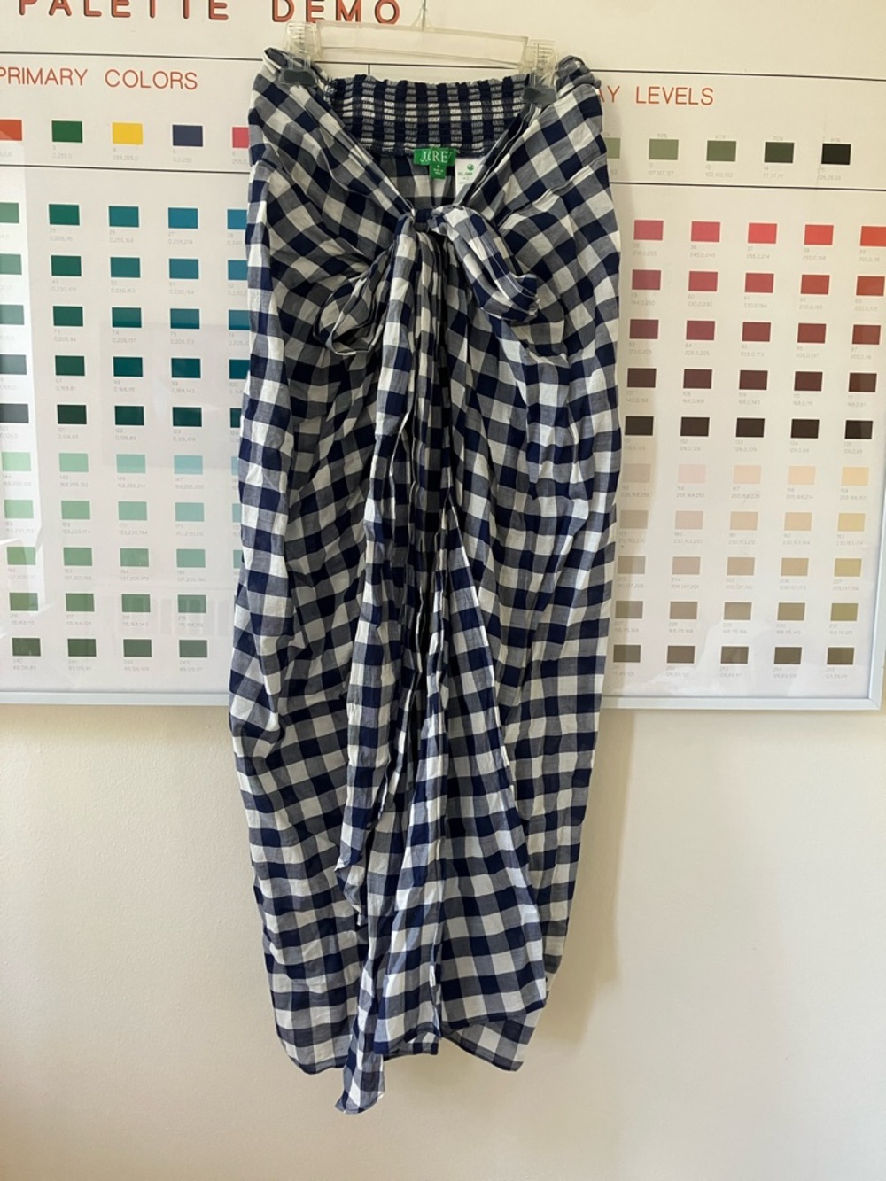 J. Crew Navy Gingham Swim Cover-Up Skirt Sz M